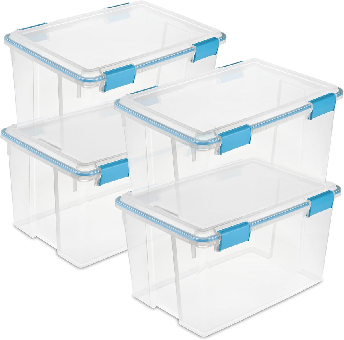 4-Pack 54 Quart Gasket Box, Home Storage Organizer Bins with Lids - Stackable Clear Plastic Containers for Bedroom, Bathroom, Garage, Basement, or Attic