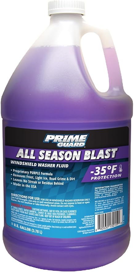 Prime Guard -35°F All Season Blast Windshield Washer Fluid | De-Icer Formula, Removes Ice, Bugs & Road Grime | Ready-to-Use & Safe for All Vehicles | 1 Gallon