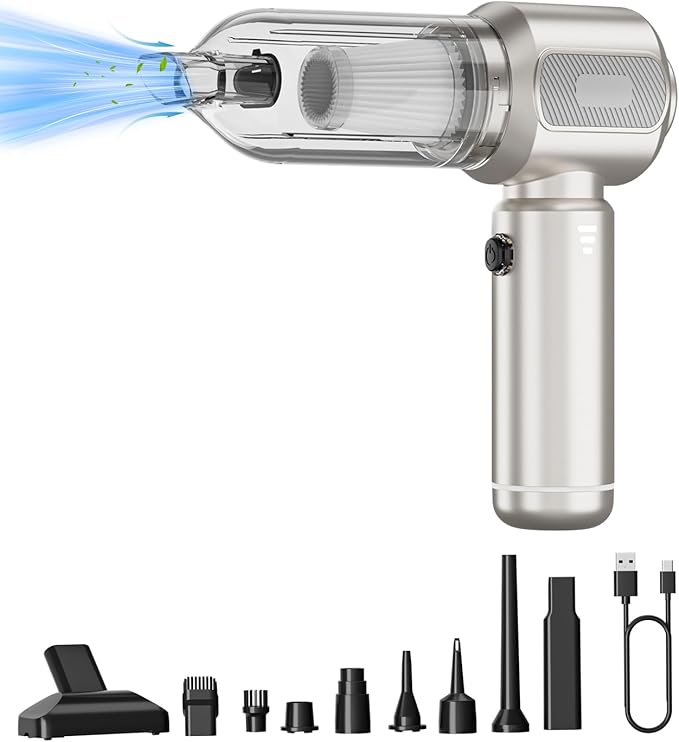 Handheld Vacuum Cordless, 16000Pa Strong Suction Car Vacuum Cleaner Rechargeable, 2-in-1 Blow & Suction, 140W High Power Hand Vacuum for Car, Desk, Keyboards, Pet Hair