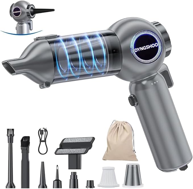 Handheld Car Vacuum Portable Cordless with One-Touch Window Breaker and Seatbelt Cutter 25000Pa High-Power Suction Hand Held Vacuum Cleaner & Air Duster for Car Cleaning (Silver Gray)