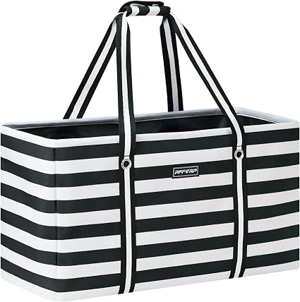 Stand Up Extra Large Utility Tote Bag, Foldable Reusable Grocery Bags with Metal Wire Frame & Reinforced Bottom Board, L