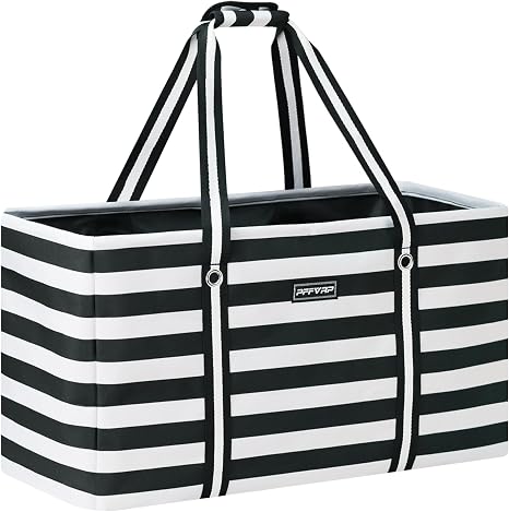 Stand Up Extra Large Utility Tote Bag, Foldable Reusable Grocery Bags with Metal Wire Frame & Reinforced Bottom Board, L