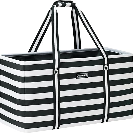 Stand Up Extra Large Utility Tote Bag, Foldable Reusable Grocery Bags with Metal Wire Frame & Reinforced Bottom Board, L