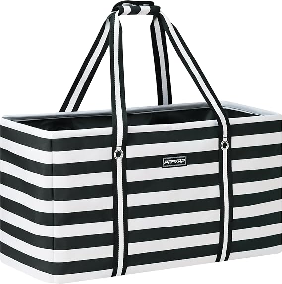 Stand Up Extra Large Utility Tote Bag, Foldable Reusable Grocery Bags with Metal Wire Frame & Reinforced Bottom Board, L