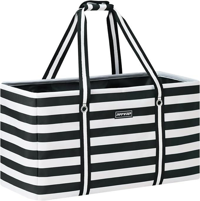 Stand Up Extra Large Utility Tote Bag, Foldable Reusable Grocery Bags with Metal Wire Frame & Reinforced Bottom Board, L
