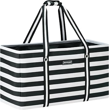 Stand Up Extra Large Utility Tote Bag, Foldable Reusable Grocery Bags with Metal Wire Frame & Reinforced Bottom Board, L