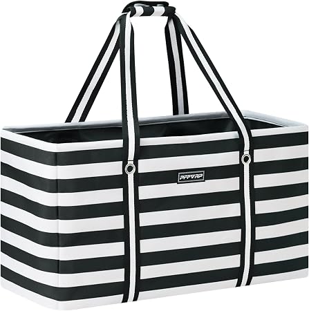 Stand Up Extra Large Utility Tote Bag, Foldable Reusable Grocery Bags with Metal Wire Frame & Reinforced Bottom Board, L