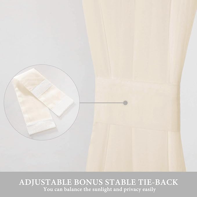 MIULEE 2 Panels Sidelight Curtains for French Door Sheer Panel Light Filtering Window Treatment for Narrow Door 54 x 72 Inches with Tieback - 2 Panels, Cream Beige