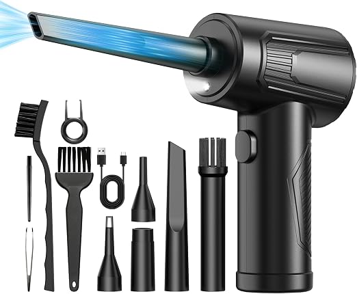 11-in-1 Compressed Air Duster-3-Gear Adjustable 120000 RPM Electric Air Duster with LED Light, Reusable no Canned Keyboa