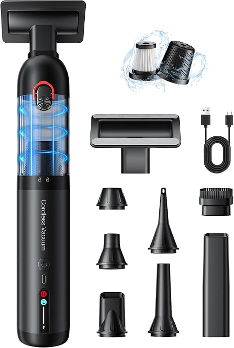 Cordless Car Vacuum XJ02, 21KPa Portable Handheld Car Vacuum Cleaner, Pre-Filter & HEPA Filter System, 7800mAh Battery, Mini Vacuum with Multi Nozzles for Car, Home, Office, Pet Hair Cleaning - Cleanova