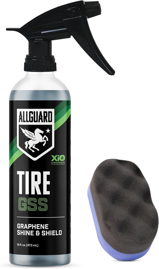 Tire GSS – XiO2™ Tire Shine Spray with Graphene Forms Tri-Molecular Bond to Rubber – Water-Resistant, Long-Lasting Protection – Satin Black Finish – Easy, No-Sling Application with Applicator Pad - Cleanova
