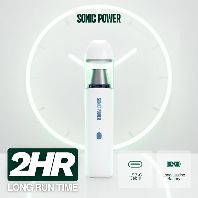 SonicPower Portable Cordless Car Vacuum, 15000Pa High Suction Handheld Vacuum Cleaner, 2-in-1 Vacuum & Blower, with 4 Attachments & Portable Storage Bag for Car, Home, Pet & Office (White & Blue)