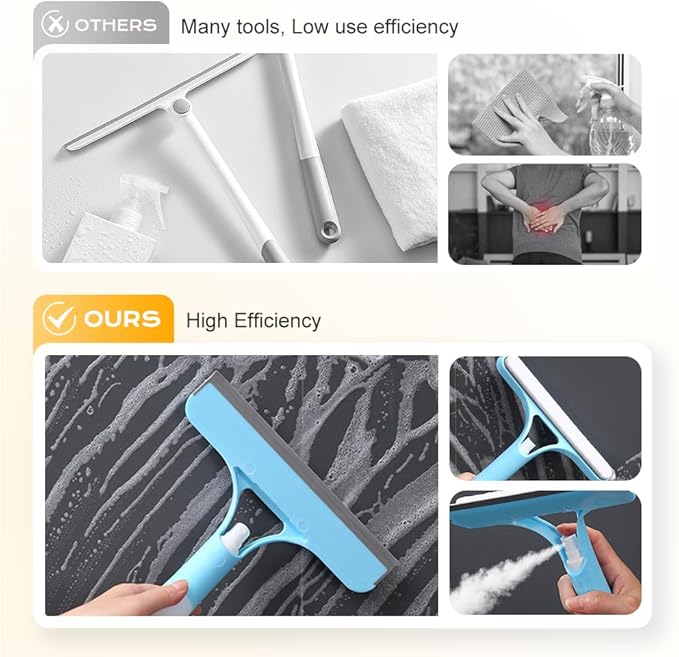 3 in 1 Window Cleaning Scraper, 3 in 1 Squeegee for Window Cleaning, All Purpose Window Cleaner Tool for Windows, All-Purpose Window Cleaner Tools (White+Blue)