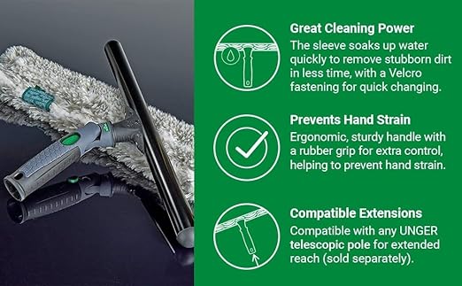 Unger Commercial ErgoTec Advanced Window Cleaning Ninja Kit 4-in-1 – Squeegee, Scrubber, Tool Holder, Microfiber Cloth – Professional Indoor/Outdoor Window Cleaning Equipment, WNK12