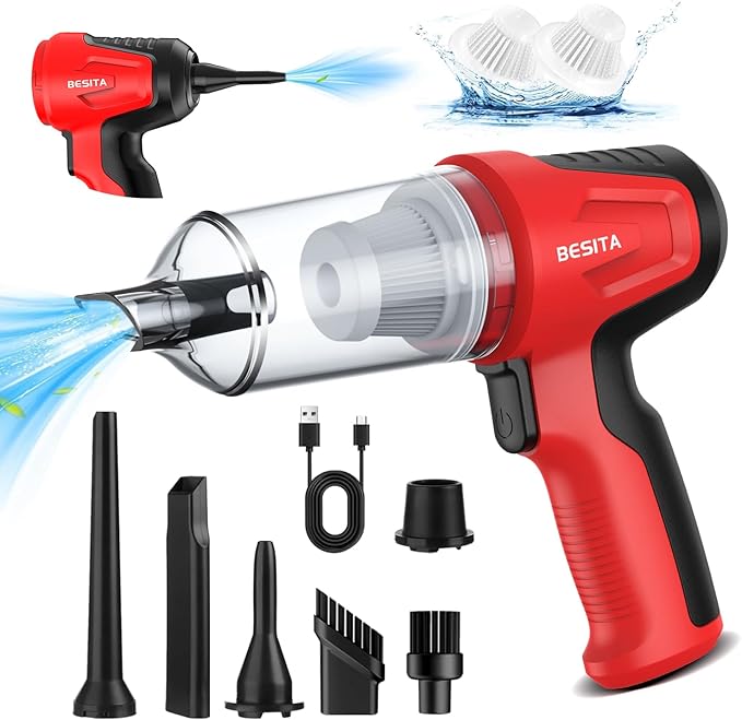 Car Vacuum Portable Cordless, 4 in 1 Mini Vacuum Cleaner Hight Power, 12000Pa Powerful Suction, Air Duster, Dual Filter,Adjustable Small Vaccum Portable Cordless for Car, Home, Pet, Office