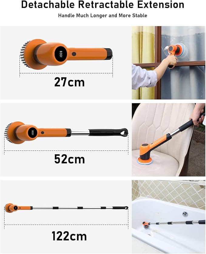 Electric Spin Scrubber for Bathroom - Cordless Brush Scrubber for Cleaning- IPX7 Shower Scrubber - 7 in 1 Electric Cleaning Brush & Retractable Handle - 2-Speed Adjustable Shower Cleaner for Bathroom