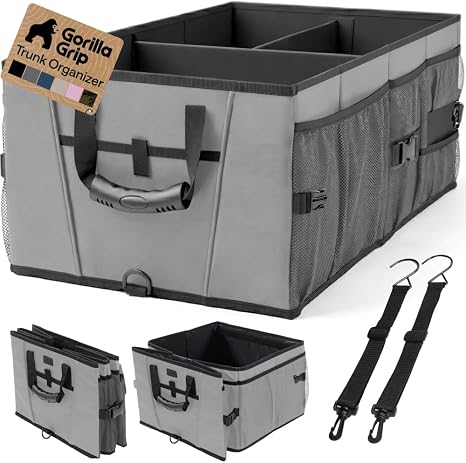 GORILLA GRIP Trunk Organizer for SUV and Cars, Large Capacity, Gray