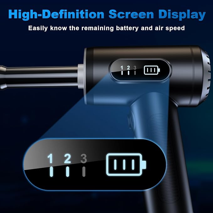 Compressed Air Duster-3 Gear Adjustable 100000RPM Electric Air Duster with LED Light, Rechargeable Cordless Air Blower for Keyboard Electric Devices Cleaning. Replaces Compressed Air Cans (Black)