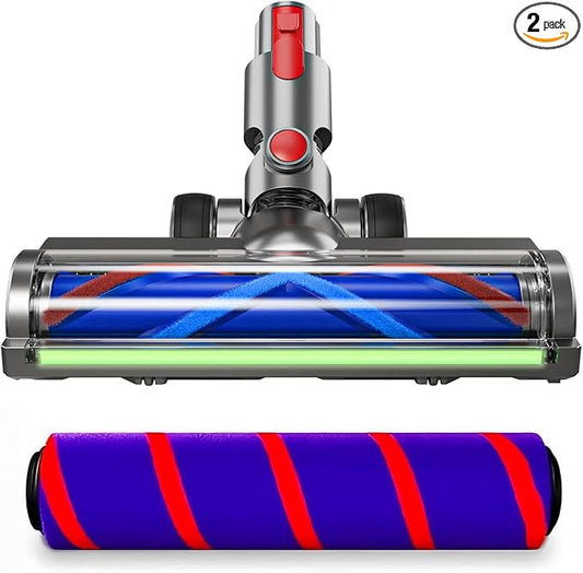 2 Replacement Vacuum Cleaner Heads for Dyson V7/V8/V10/V11/V15 | Anti-Tangle Motor-Driven Brush Roll with LED Light Dust Detection | Quick-Release Attachments for Carpets, Hardwood Floors & Tiles