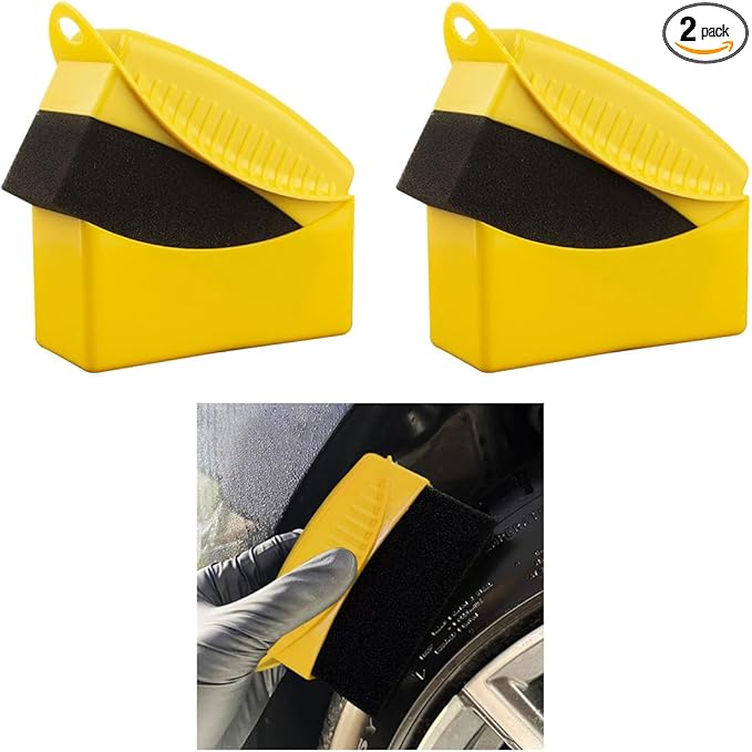 Augeny 2PCS Tire Dressing Applicator, Reusable Car Tire Shine Sponge Pad With Lid, Durable Foam Auto Wheel Detailing for Vehicle Waxing Polishing Cleaning (Yellow)
