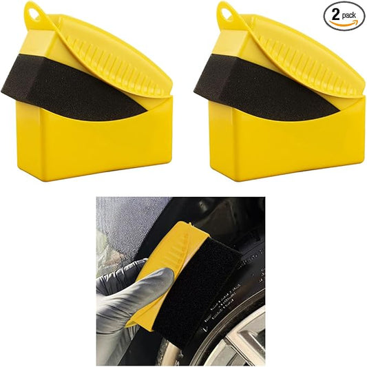 Augeny 2PCS Tire Dressing Applicator, Reusable Car Tire Shine Sponge Pad With Lid, Durable Foam Auto Wheel Detailing for Vehicle Waxing Polishing Cleaning (Yellow)