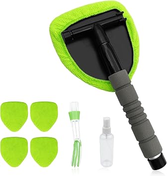 Car Detailing Kit, Extendable Windshield Cleaner with 5 Upgraded Reusable Microfiber Pads | Interior/Exterior Auto Glass