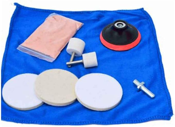 9pcs/Set Glass Polishing Kit,Deep Scratch Remover with Towel Car Polish Pad 70g Cerium Oxide Powder Felt Polishing Wheel