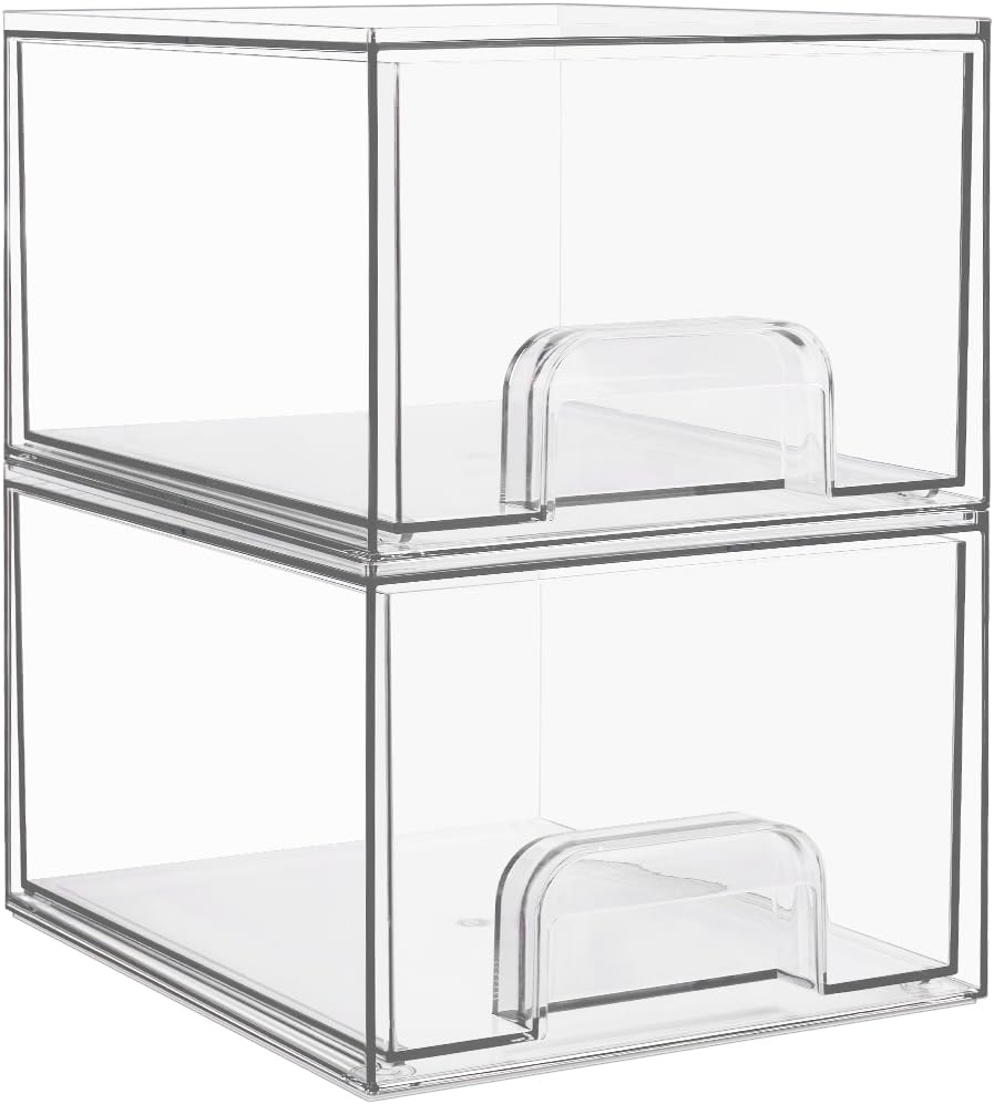 2 Pack Small Clear Stackable Storage Drawers for Desk, Countertop
