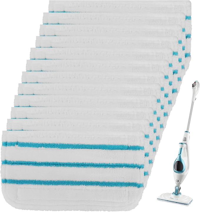 Steam Mop Pads Compatible with Black+Decker Steam Mop SM1600, SM1610, SM1620, HSM13E1, HSMC1300FX, HSMC1321, HSMC1361SG SMP20 - Washable Pads Replacement for Floor Cleaning - 12Pack