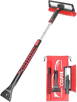 COFIT Car Snow Brush with Ice Scraper and Squeegee 3 in 1, 39" Extendable Cleaning Kit Long Handle, Windshield Snow Remo
