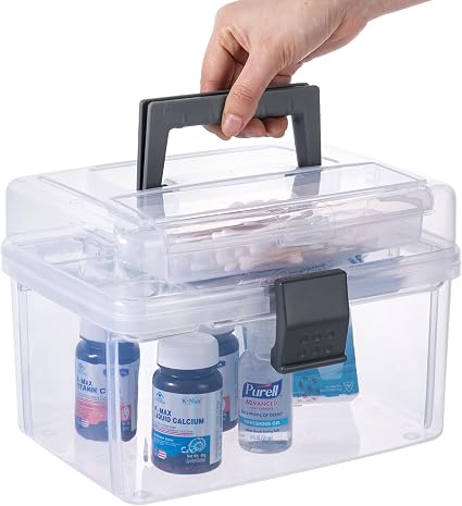 MyGift Clear First Aid Kit Box with Tray, Portable Medicine Storage