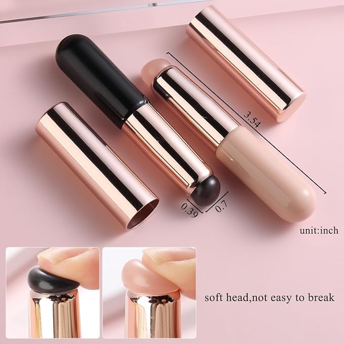 Fcozpjk Silicone Brush for Ombre Nail Art, 2Pcs Reusable Gel Polish Brush Gradient Nail Design, Silicone Pen Chrome Powder Applicator Brush, Soft Head Stamper for Stamping Nail Art, Manicure Tool
