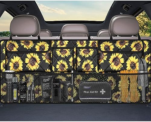 Car Trunk Organizer,Large Capacity Backseat Organizer(42 in*18 in),Collapsible Storage Bag with 8 Pocekt,Car Organizer for SUV/MPV/Truck - Sunflower TLAG-0114