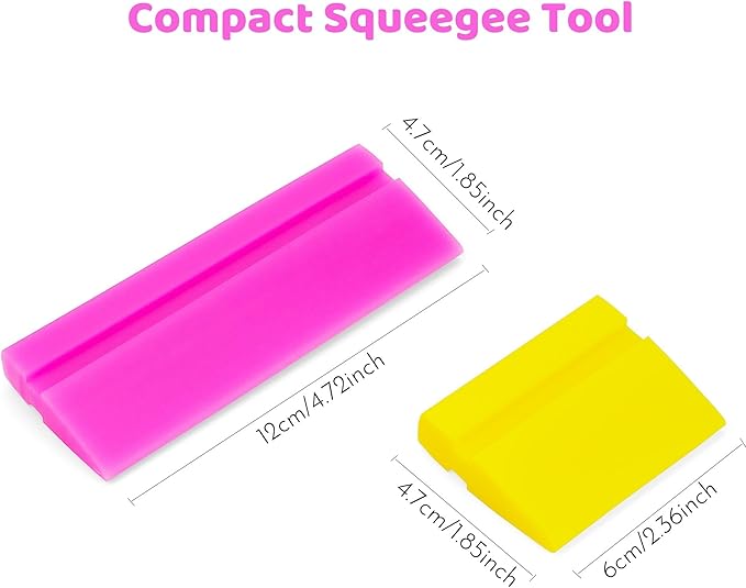 2-Piece DIY Mini Squeegee Set - Soft Silicone Window Tint Squeegee for Glass, Mirror, Shower - (pink4.7in x 1.9in, yellow2.4in x 1.9in)