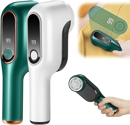 2025 New Electric Lint Remover Rechargeable, Digital Power Display Lint Remover, Rechargeable Lint Remover with 2nd Gear Adjustment 6-Leaf Blades, Fabric Shaver for Clothes Sweaters (Green+White)
