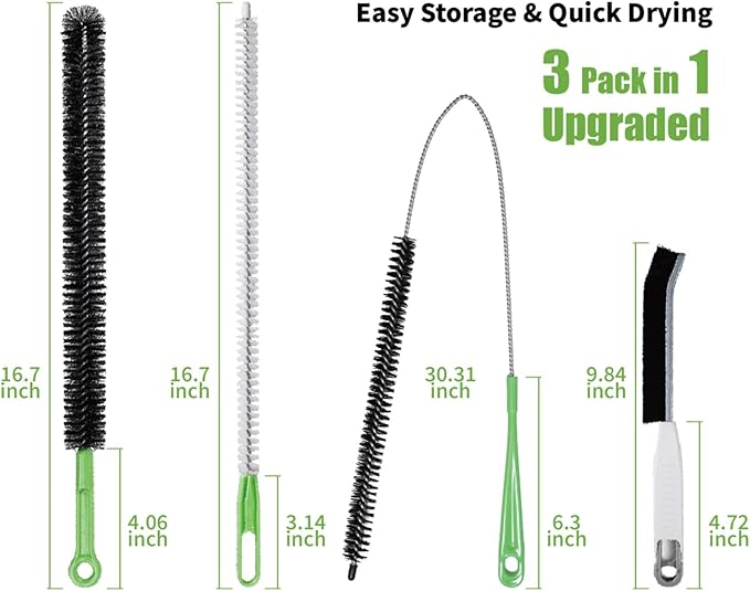 4pcs Flexible Cleaning Brush Set for Dryer Vents, Fridge Coils, HVAC Systems & Tight Spaces – Multi-Use Lint and Dust Remover with Crevice Brush and Detailing Tools