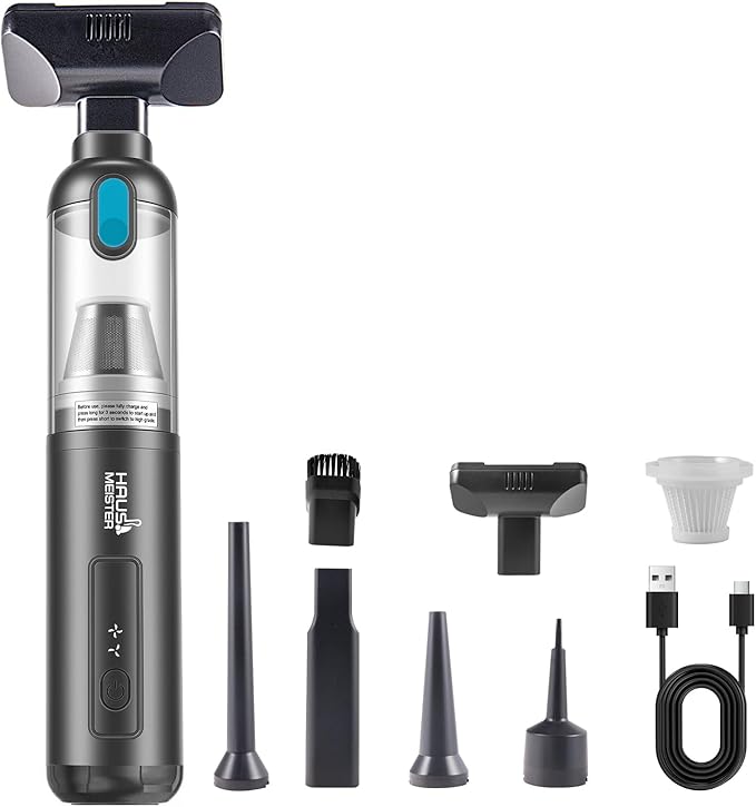 HAUSMEISTER Airflex Go Cordless Car Vacuum 16000Pa, 4-in-1 Handheld Vacuum with Air Duster & Inflator, Portable Mini Vac for Car Detailing, Pet Hair, Keyboard Cleaning (Black)