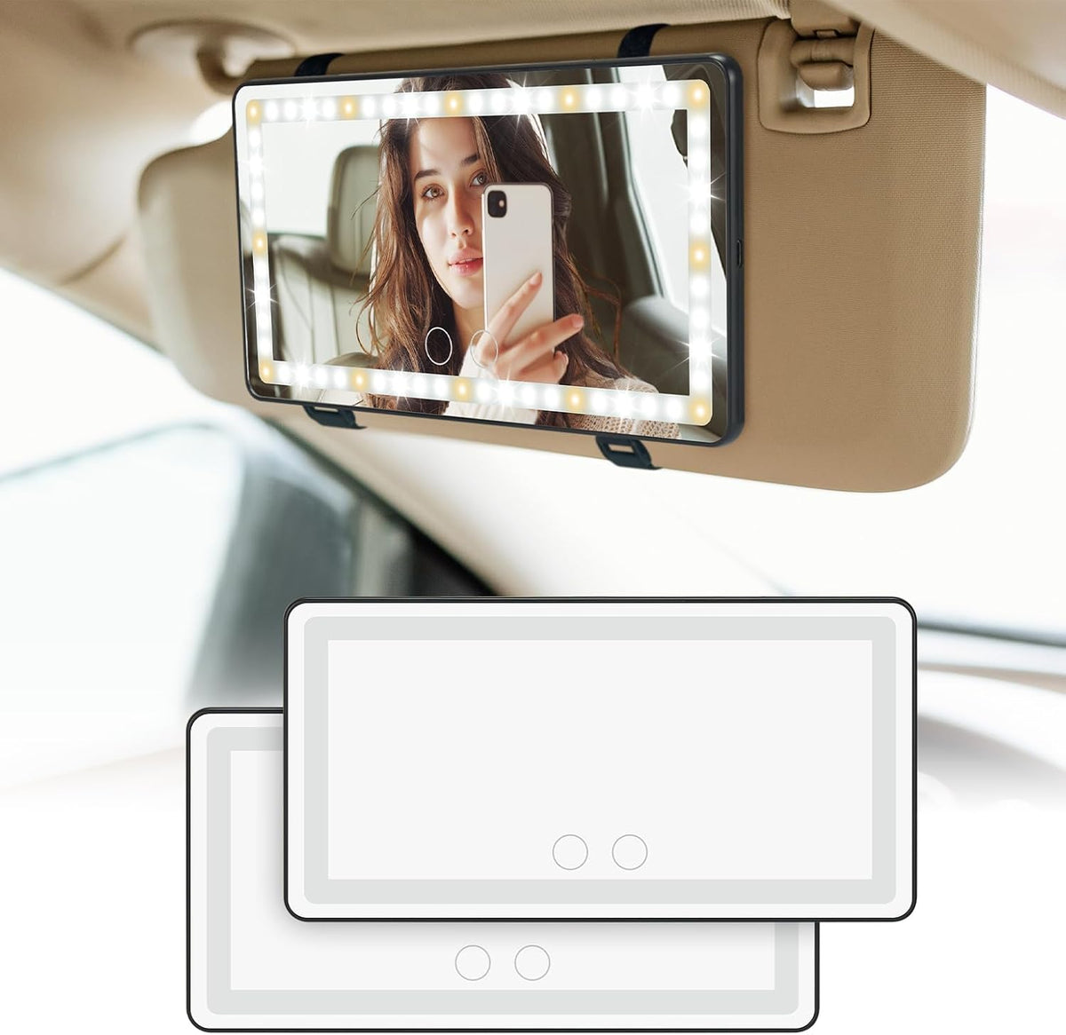 Car Sun Visor Vanity Mirror, Car Vanity Mirror With Lights, Makeup Mirror with 3 Light Modes & 60 LEDs, Car Mirror Dimmable Touch Control Travel Makeup Mirror for Car Truck SUV