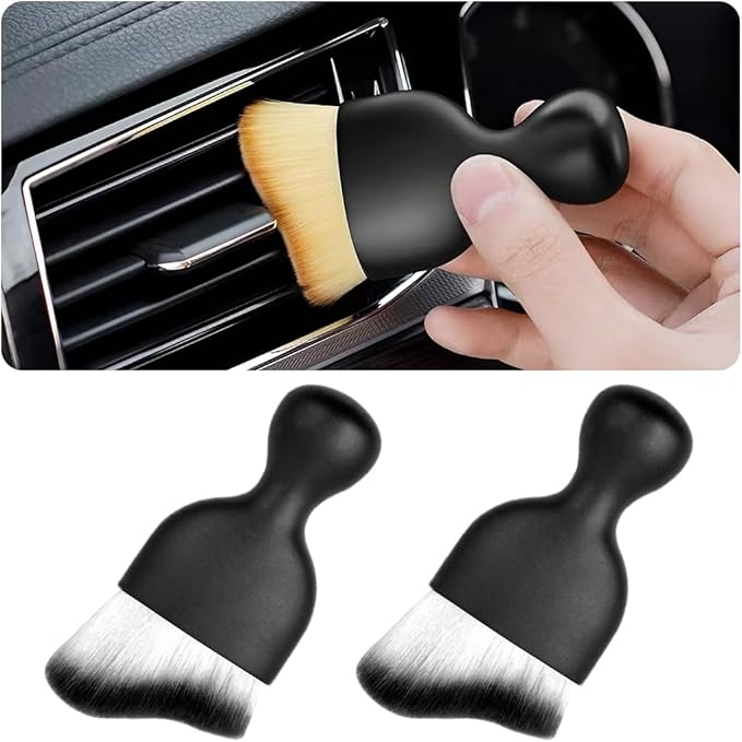 Blilo 2PCS Car Interior Detailing Brush with Dust Cover, Auto Soft Hair Cleaning Brushes, Scratch Free Curved Dirt Collectors, for Dashboard Air Conditioner Vents Leather Computer (White/Black/2PCS)