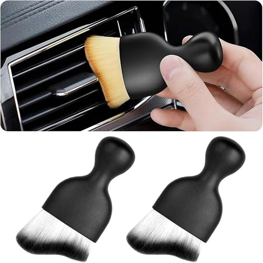 Blilo 2PCS Car Interior Detailing Brush with Dust Cover, Auto Soft Hair Cleaning Brushes, Scratch Free Curved Dirt Collectors, for Dashboard Air Conditioner Vents Leather Computer (White/Black/2PCS)