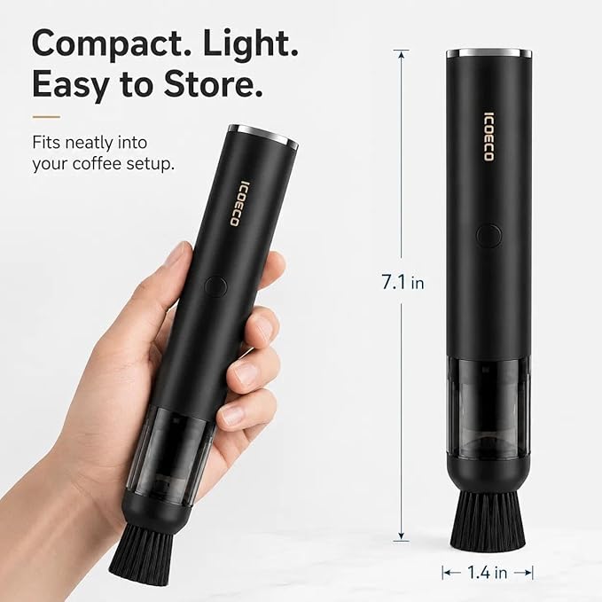Coffee Grinder Vacuum Cleaner, Rechargeable Mini Vacuum for Coffee Grounds, Espresso Machine & Barista Station Cleaning Tool with 4 Attachments, Portable Desktop Cleaner for Home Baristas