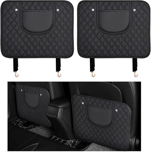 2 PCS Car Kick Mats, Leather Back Seat Protector with Storage Bag, Waterproof Automotive Backseat Cover Pad Prevent Kids
