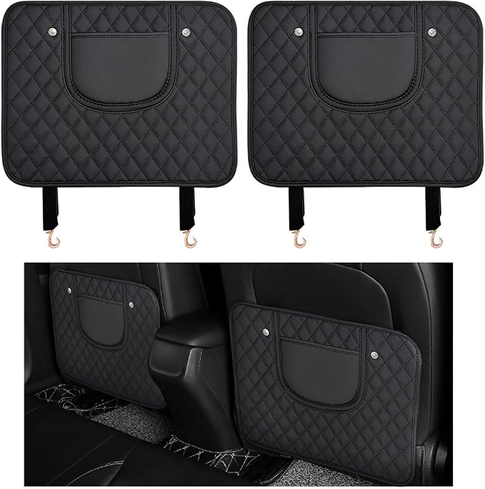 2 PCS Car Kick Mats, Leather Back Seat Protector with Storage Bag, Waterproof Automotive Backseat Cover Pad Prevent Kids