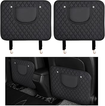 2 PCS Car Kick Mats, Leather Back Seat Protector with Storage Bag, Waterproof Automotive Backseat Cover Pad Prevent Kids