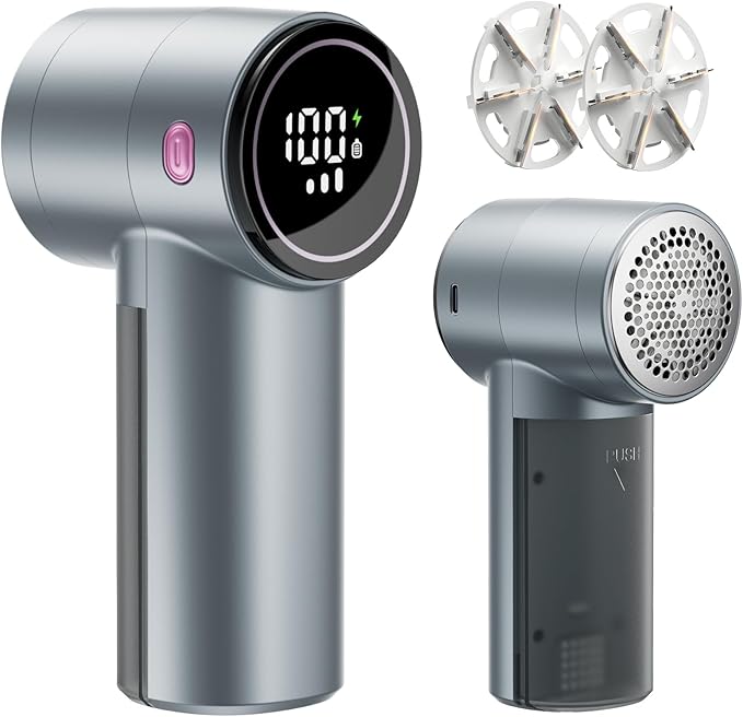 Fabric Shaver, Rechargeable Lint Shaver with Digital Display, 3-Speeds Sweater Shaver with 6-Leaf Blades, Electric Portable Lint Remover to Remove Pilling for Clothes, Furniture, Couch, Blanket