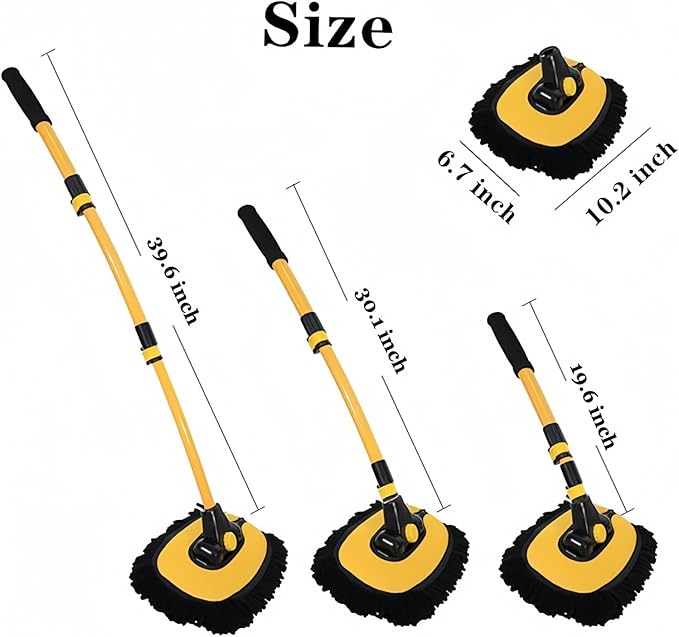 BMLEI Car Wash Brush with Long Handle, Chenille Microfiber Mop Mitt with 1 Replacement Head, Wheel Brush Extension Pole Cleaning Kit & Towels for Cars & Trucks - 5PCS