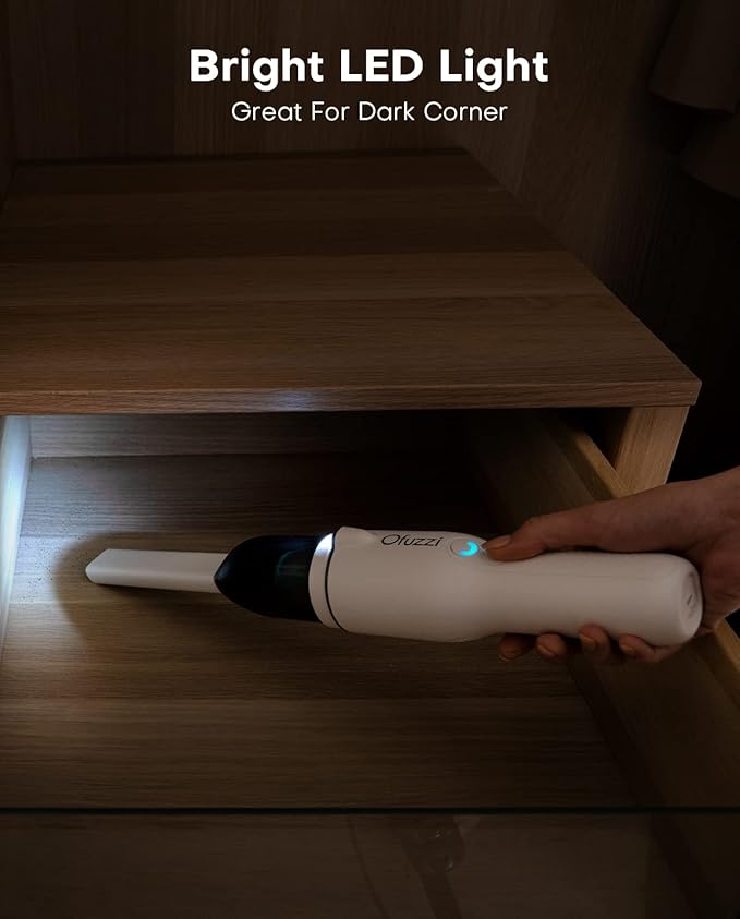 Ofuzzi Slim H7 Pro Handheld Vacuum, 1.0LB, 27AW/11kPa, Handheld Vacuum Cordless with LED Lighting and Two-Speed Modes, Low Noise, Type-C Charge, Mini Vacuum for Home Cleaning, White
