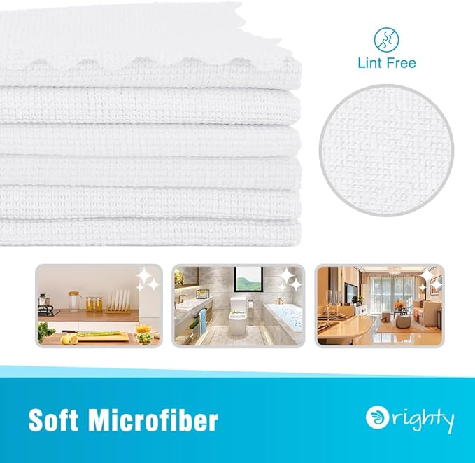Orighty Microfiber Cleaning Cloth, 5 Pack Highly Absorbent Cleaning Rags, Household Cleaning Supplies, Reusable Lint Free Cloths Microfiber Rag for House, Kitchen, Car Care, 12x11 inch, White