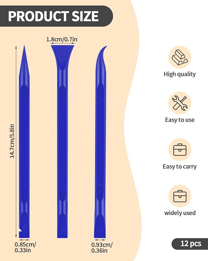 12 PCS Carbon Fiber Plastic Scrapers Tool, Non-Scratch Scraper Tool for Tight Spaces, Multi-Purpose Label Scraper Pen-Shaped, for Car Cleaning Supplies, Kitchen, Crevices, Stains (Blue)