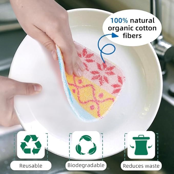 Amarelle GEN II Dish Washing Scrubbers (3-Pack), Made in Green Kitchen Scrubbers for Dishes, Non Scratch Pot & Pan Scrubber, Dual-Sided Heavy-Duty Scouring Pads, Reusable (Nordic Folk)